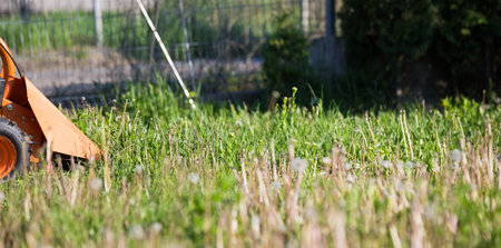 Professional lawn mower cutting grass