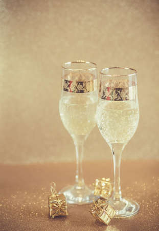 Happy new year champagne glasses backgroundの写真素材