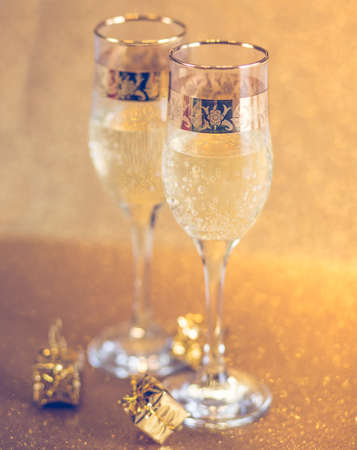 Happy new year champagne glasses backgroundの写真素材