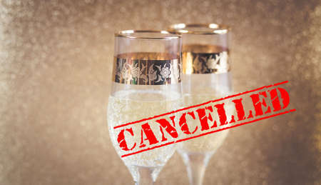 New Year champagne glasses covid-19 conceptの写真素材