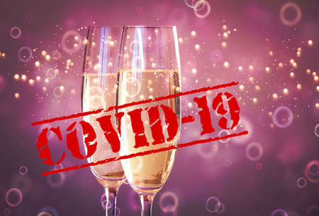 New Year champagne glasses covid-19 conceptの写真素材