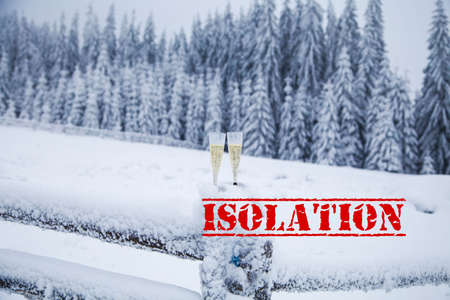 New Year champagne glasses covid-19 conceptの写真素材