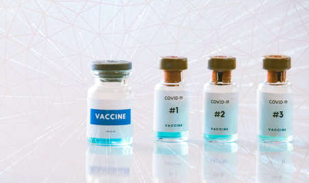 Different types of Covid vaccine bottles medical backgroundの写真素材