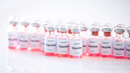 Covid vaccine bottles. Coronavirus medical backgroundの写真素材