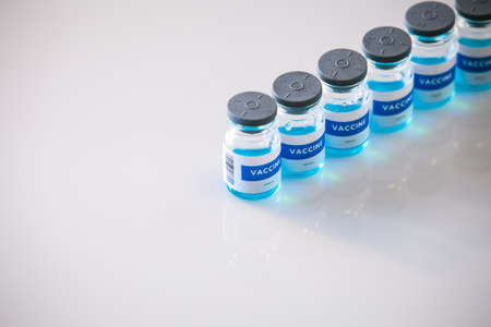 Covid vaccine bottles. Coronavirus medical backgroundの写真素材
