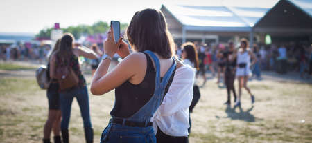 Summer music festival concert crowdの写真素材