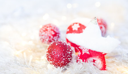 Christmas decoration blurred bokeh backgroundの写真素材