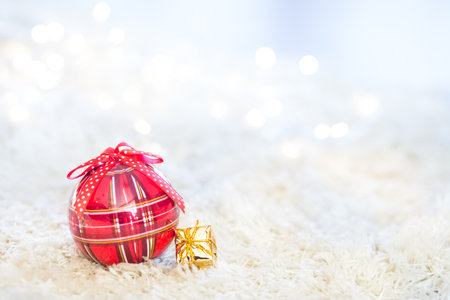 Christmas tree decorations winter backgroundの写真素材