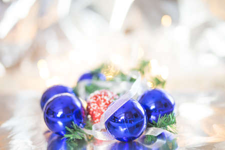 Christmas tree decorations winter backgroundの写真素材