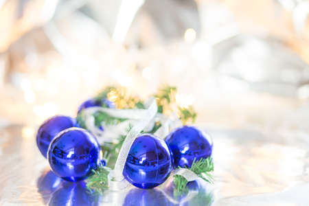 Christmas tree decorations winter backgroundの写真素材