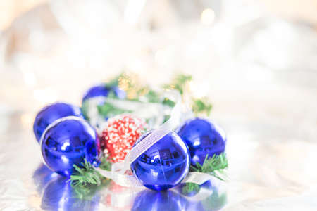 Christmas tree decorations winter backgroundの写真素材