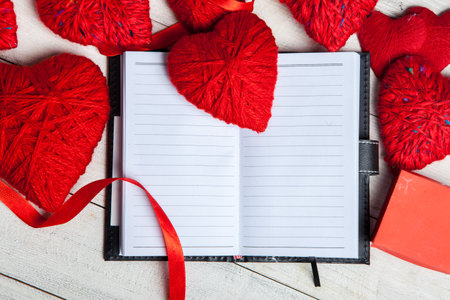 Valentines day. Valentines day greeting card. Heart on a wooden background. Heart of loveの写真素材