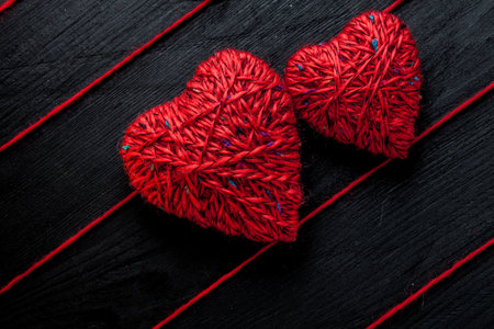 Valentines day. Valentines day greeting card. Heart on a wooden background. Heart of loveの写真素材