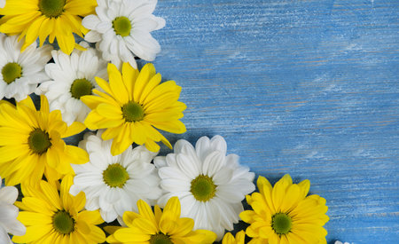 Beautiful flower on grunge wooden table.copy space.の写真素材