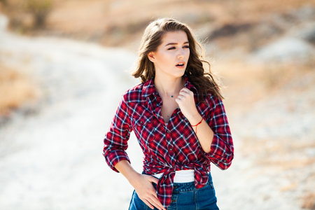 Beauty portrait of female face with natural skin. Wonderful white woman. Stylish girl. Hipster. Russianの写真素材