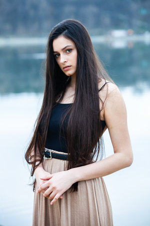 Beautiful young woman with clean perfect skin. Young Russian woman with clean fresh skin. Girl beauty face careの写真素材