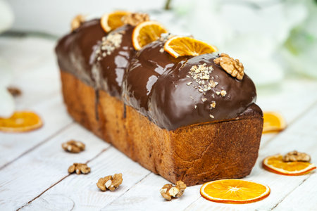 Panettone is the traditional Italian dessert for easter in 2021. Homemade panettone covered in...