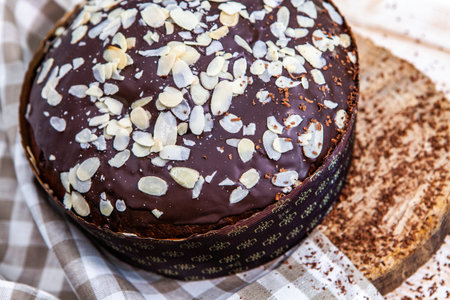 Panettone is the traditional Italian dessert for easter in 2021. Homemade panettone covered in...