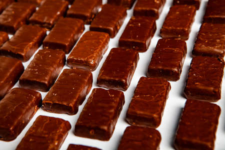 Assortment of delicious chocolate candies background. Chocolate candy isolatedの写真素材