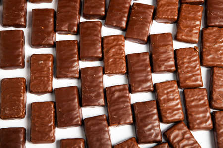 Assortment of delicious chocolate candies background. Chocolate candy isolatedの写真素材