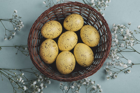 Hand painted pastel colored Easter eggs background. Happy Easter greeting card or invitation.