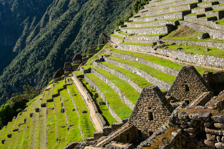Wonder of the World Machu Picchu in Peru. Beautiful landscape in Andes Mountains with Incan sacred...