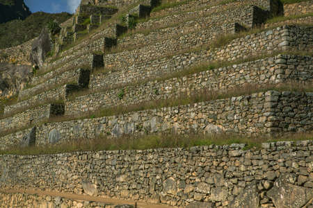 Wonder of the World Machu Picchu in Peru. Beautiful landscape in Andes Mountains with Incan sacred city ruinsの写真素材