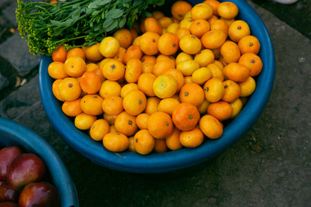 Closeup of colorful fruits and vegetables sold in a street market in Israel