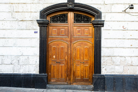Old wooden door in the old town of Lviv, Ukraine.の写真素材