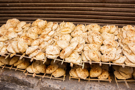 Fried dumplings on the street food market, Thailand.