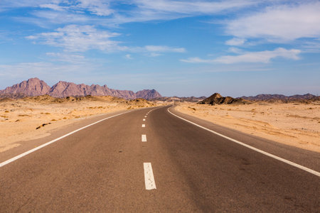 Asphalt road in the Sinai desert. Egypt. Sharm El Sheikh
