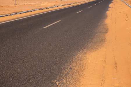Asphalt road in the desert. Asphalt road background. Asphalt road textureの写真素材