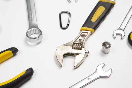 A set of tools on a white background close-up, isolate
