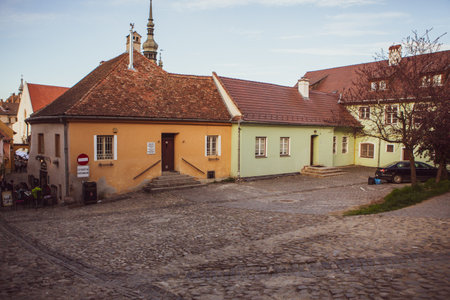 A beautiful medieval citadel city of Sighisoara in the heart of Romania, Transylvania travel destination in Eastern Europe.のeditorial素材