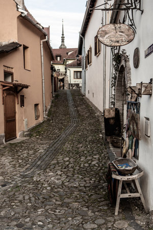 A beautiful medieval citadel city of Sighisoara in the heart of Romania, Transylvania travel destination in Eastern Europe.のeditorial素材