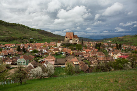 Biertan a very beautiful medieval village in Transylvania, Romania. A historical town in Romania that has preserved the Frankish and Gothic architectural style. Travel photo.の写真素材
