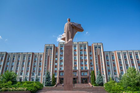 A beautiful and clean street inTiraspol, Transnistria or Moldova, on a sunny summer day.