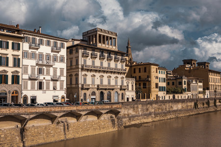Ponte Vecchio over Arno River in Florence, Italy.の写真素材