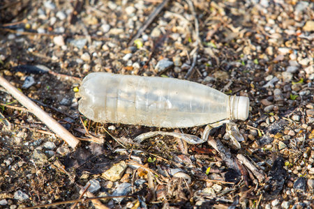 Plastic bottle on the ground. Pollution of the environment.の写真素材