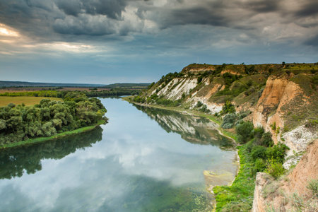 Panoramic view of the Danube river in Romania. The Danube is the largest river in Europe.