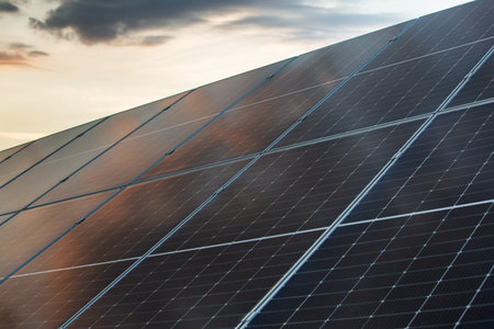 solar energy, photovoltaic panels on the roof of a building