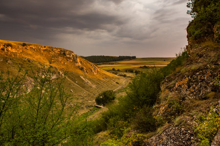 Dramatic clouds over the valley in the Crimea, Ukraine.の写真素材