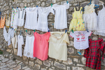 The famous old town of Berat in Albania. Picturesque street with houses from the Ottoman era. Beautiful landscape in central Albania.の写真素材