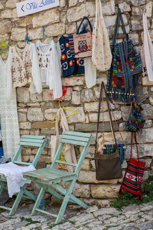 The famous old town of Berat in Albania. Picturesque street with houses from the Ottoman era. Beautiful landscape in central Albania.の写真素材