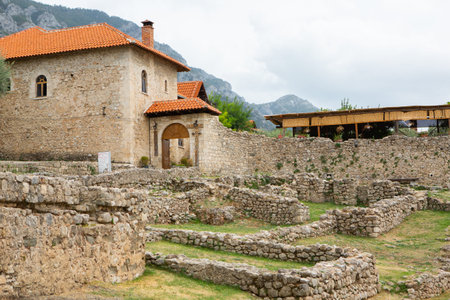 The historical center of the medieval town of Kruje in Albania. Beautiful outdoor scene of Albania,...