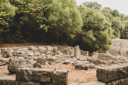Ancient Roman city ruins in town of Butrint, Albania. This Archeological site is World Heritage Site by UNESCO. Traveling in Albania, Europe.の写真素材
