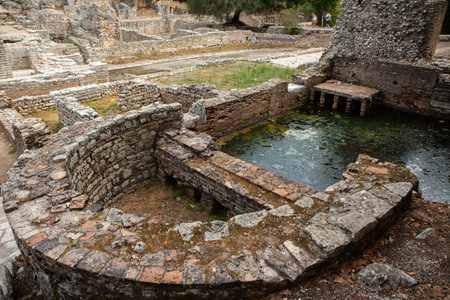 Ancient Roman city ruins in town of Butrint, Albania. This Archeological site is World Heritage Site by UNESCO. Traveling in Albania, Europe.の写真素材