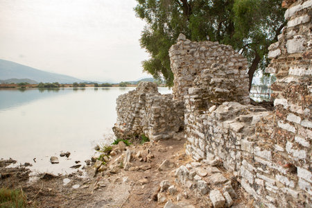 Ancient Roman city ruins in town of Butrint, Albania. This Archeological site is World Heritage Site by UNESCO. Traveling in Albania, Europe.の写真素材