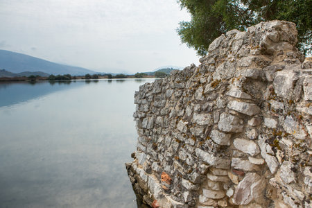 Ancient Roman city ruins in town of Butrint, Albania. This Archeological site is World Heritage Site by UNESCO. Traveling in Albania, Europe.の写真素材