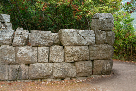 Ancient Roman city ruins in town of Butrint, Albania. This Archeological site is World Heritage Site by UNESCO. Traveling in Albania, Europe.の写真素材